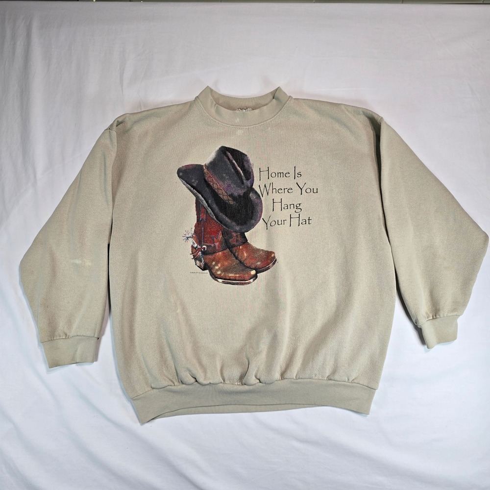 Vintage Tultex Maximum Sweats Western Cowboy Hat Boots Sweatshirt Tan XL USA